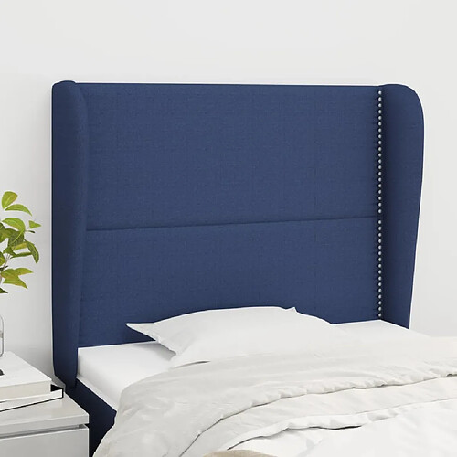 Maison Chic Tête de lit scandinave avec oreilles,meuble de chambre Bleu 103x23x118/128 cm Tissu -MN62626