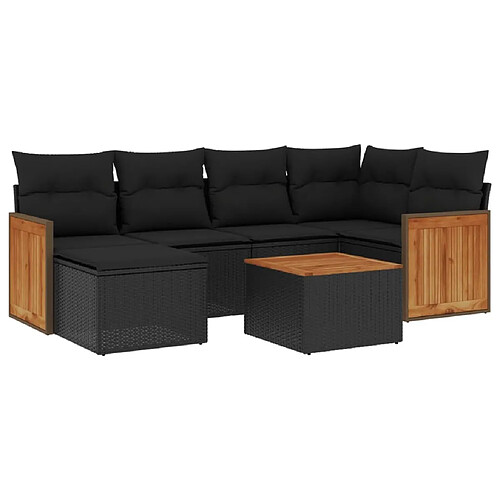 Maison Chic Ensemble Tables et chaises d'extérieur 7pcs avec coussins,Salon de jardin noir résine tressée -GKD703472