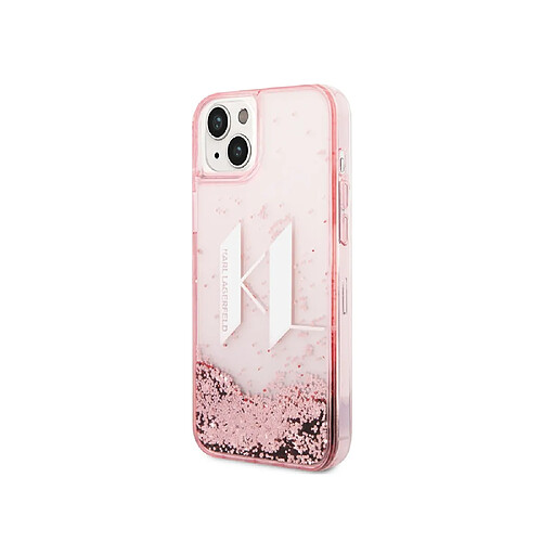 Karl Lagerfeld Coque pour Apple iPhone 14 Glitter KL Paillettes flottantes Rose