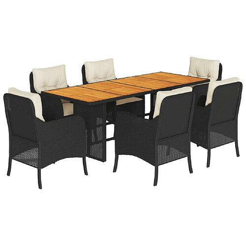 Maison Chic Ensemble à manger d'extérieur 7 pcs avec coussins,Salon de jardin,Mobilier de jardin Noir Résine tressée -GKD236751