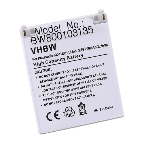 vhbw Li-Ion batterie 700mAh (3.7V) pour téléphone fixe sans fil Panasonic KX-TU339, KX-TU339EXBE comme CGA-LB102.