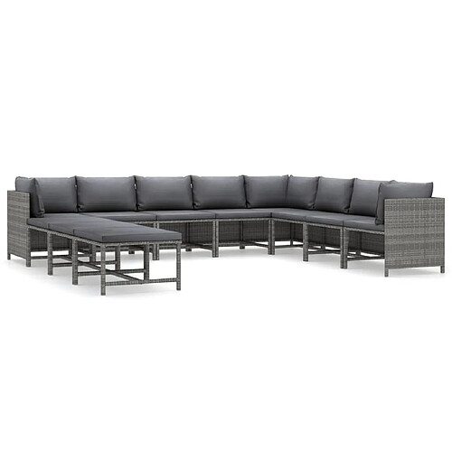 Maison Chic Salon de jardin 11pcs + coussins - Mobilier/Meubles de jardin - Table et chaises d'extérieur Résine tressée Gris -MN31258