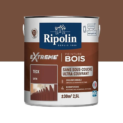 RIPOLIN Peinture pour pour Bois Interieur + Exterieur - pour Bois Interieur + Exterieur Teck Satin, 2,5L