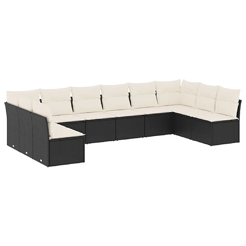 Maison Chic Salon de jardin 10 pcs avec coussins, Ensemble Tables et chaises d'extérieur noir résine tressée -GKD871129