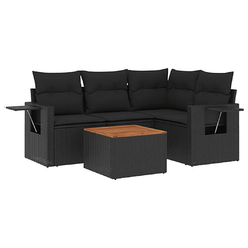 Maison Chic Salon de jardin 5 pcs avec coussins | Ensemble de Table et chaises | Mobilier d'Extérieur noir résine tressée -GKD90679