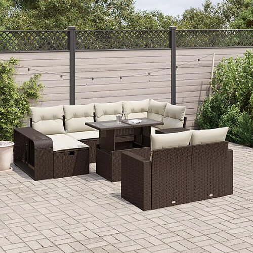 vidaXL Salon de jardin et coussins 11 pcs marron résine tressée