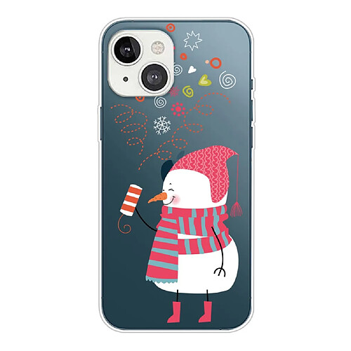 Coque en TPU anti-rayures, motif de noël, flexible pour votre iPhone 14 Plus - Bonhomme de neige et feux d'artifice