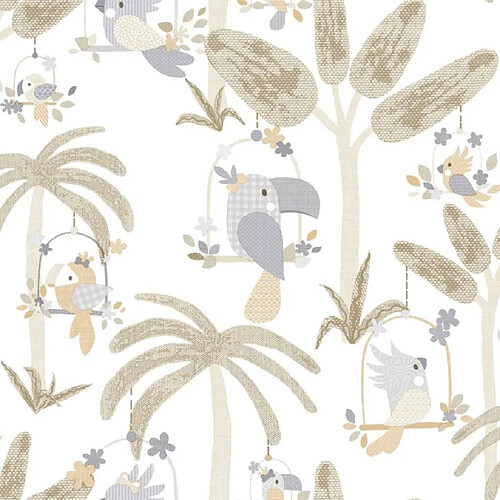 Noordwand Papier peint Mondo baby Animals Birds Trees Blanc et beige