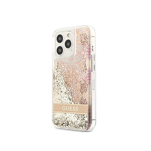 Guess Maroquinerie Guess Coque pour Apple iPhone 14 Pro Max Flowers à paillettes flottantes Dorée