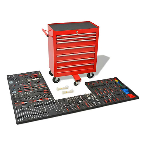 Vente-Unique Chariot à outils pour atelier avec 1 125 outils acier Rouge 02_0003235