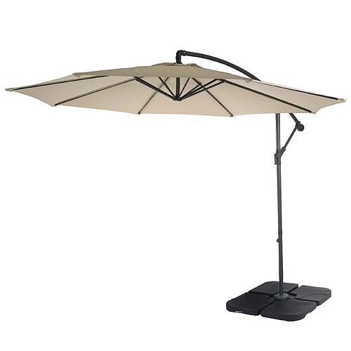 Decoshop26 Parasol déporté protection solaire Ø 3m inclinable polyester/acier 11kg crème avec support 04_0000942