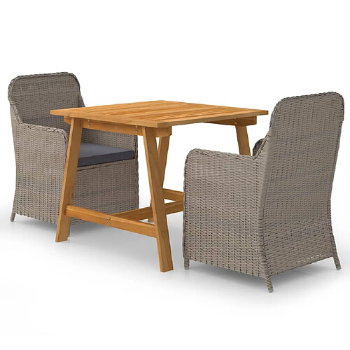 Salle à manger de jardin 3 pcs,Table et chaise à dîner Marron -MN70010