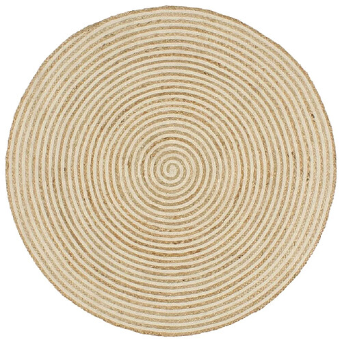 Decoshop26 Tapis fait à la main Jute avec design de spirale Blanc 150 cm DEC023513