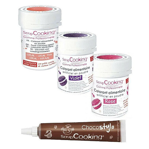 Scrapcooking Kit de colorants alimentaires Rose-violet-corail + 1 Stylo chocolat