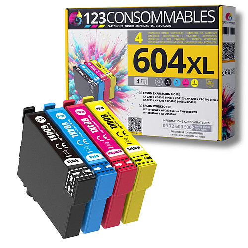 123CONSOMMABLES - 604XL - Cartouches Encre Compatible avec Epson 604 XL pour Expression Home XP-2200 XP-3200 XP-4200, Workforce WF-2910 WF-2930 WF-2935 WF-2950