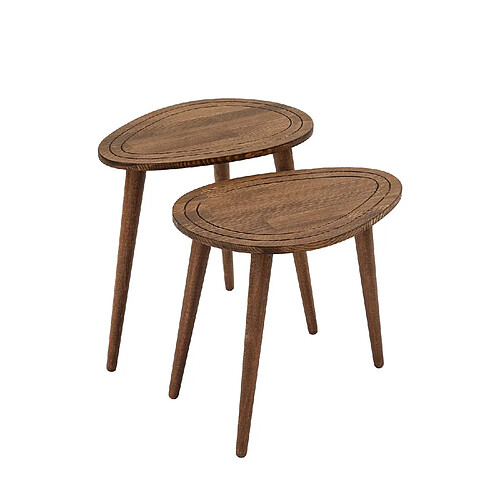 Toilinux Lot de 2 tables d'appoint Théodore en bois massif - Marron