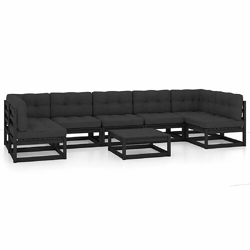 Maison Chic Salon de jardin 8 pcs + coussins - Mobilier/Meubles de jardin - Table et chaises d'extérieur Noir Bois de pin massif -MN37568