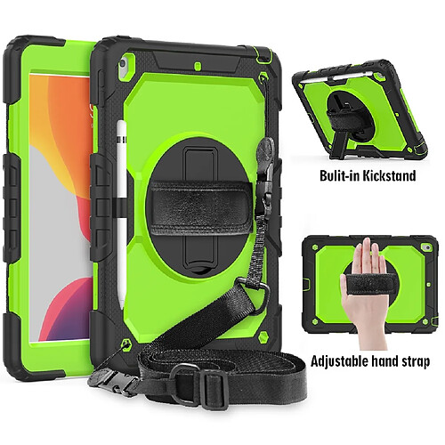 Wewoo Housse Étui Coque Pour iPad 10.2 Gel de silice coloré antichoc + de protection PC avec support et bandoulière et et fente stylo Noir + Vert