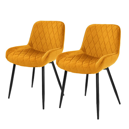 Chaise de salle à manger Lot de 2 avec dossier et accoudoirs Jaune en velours ML-Design