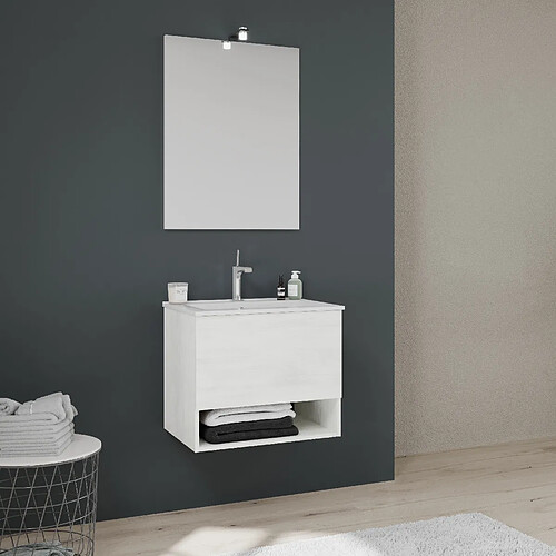 Kiamami Valentina MEUBLE DE SALLE DE BAIN SUSPENDU DE 60CM, TIROIR, COMPARTIMENT OUVERT BLANC | VENEZIA