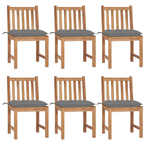 vidaXL Chaises de jardin lot de 6 avec coussins Bois de teck massif