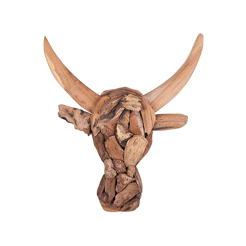 Beliani Figurine murale BULL HEAD Animal Bois Bois clair