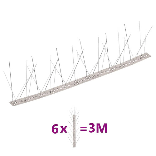 vidaXL Ensemble de 6 pointes à 5 rangées contre oiseaux Inox 3 m