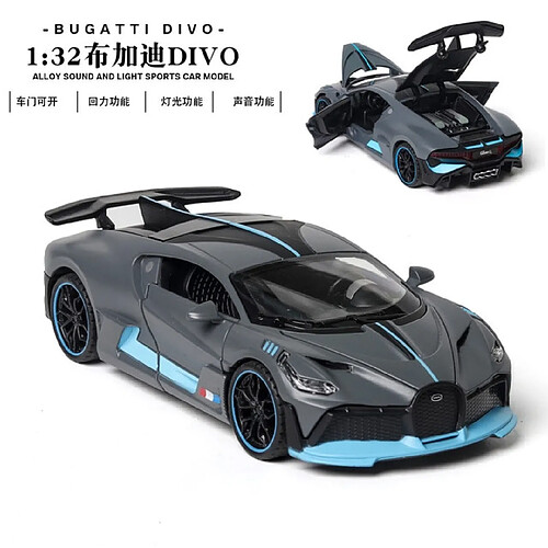 Universal 1: 32 Bugatti Veyron Divo Alliage Voiture Modèle Jouet Métal Moulé Tirer Véhicule Jouet Voiture Cadeau Enfant Garçon & 124 ; Moulé Voiture Jouet.(Gris)