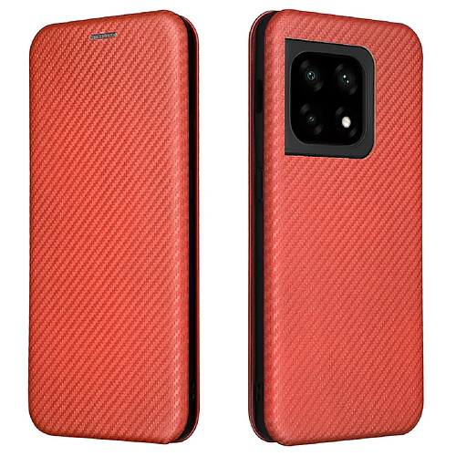 Coque en TPU + PU anti-scratch, texture en fibre de carbone avec béquille en anneau et porte-carte, orange pour votre OnePlus 10 Pro 5G