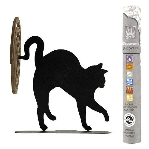 Encens Du Monde Porte-spirales d'encens chat noir + 14 bâtonnets d'encens ayurvédique