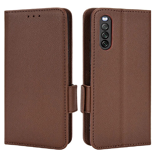 Etui en PU texture litchi marron pour votre Sony Xperia 10 III 5G/Xperia 10 III Lite