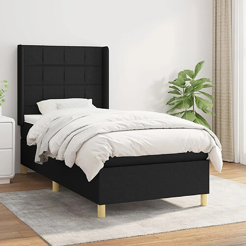 vidaXL Sommier à lattes de lit avec matelas Noir 90x200 cm Tissu