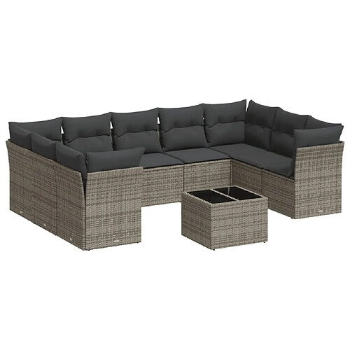 Maison Chic Salon de jardin avec coussins 10 pcs | Ensemble de Table et chaises | Mobilier d'Extérieur gris résine tressée -GKD83485