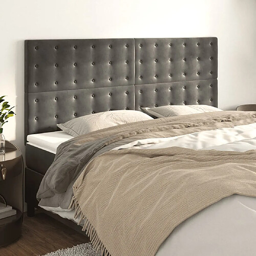 vidaXL Têtes de lit 4 pcs Gris foncé 100x5x78/88 cm Velours