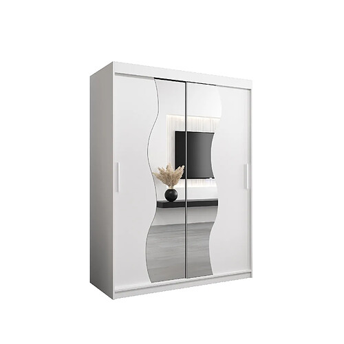 Abiks Meble Armoire MADRYT À Portes Coulissantes 200/150/62 2 Portes (Blanc/Blanc)