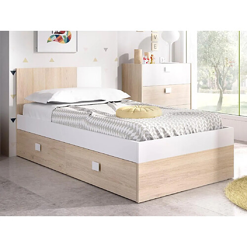 Vente-Unique Lit gigogne 2 x 90 x 190 cm - Coloris : Naturel et blanc + sommier - SONIA