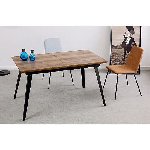 Pegane Table à manger extensible en bois coloris noyer / noir - Longueur 140 - 180 x largeur 80 x Hauteur 77 cm