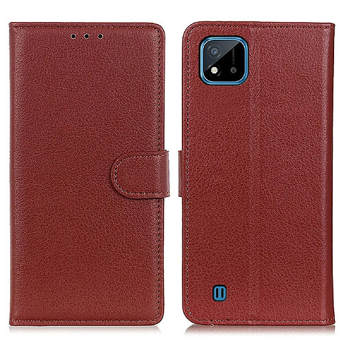 Etui en PU texture litchi, antichoc avec support, marron pour votre Realme C20/C11 (2021)