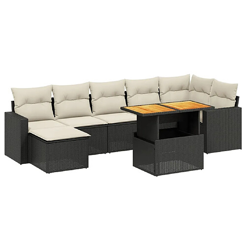 Maison Chic Ensemble Tables et chaises d'extérieur 8 pcs avec coussins,Salon de jardin noir résine tressée -GKD156331