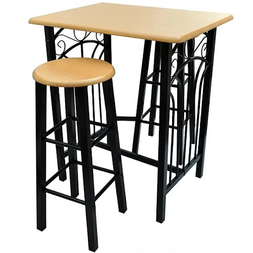 Helloshop26 Lot de 2 tabourets de bar chaise avec table haute set bois acier design cuisine salon 1202006/2