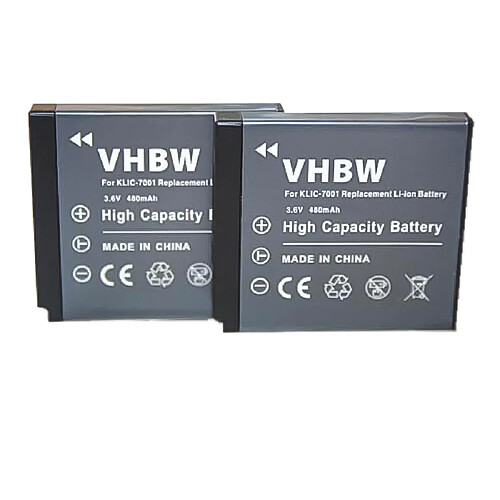 vhbw 2x batteries Set 480mAh (3.6V) pour Phisung HDV-D505SC, Praktica DMMC-3D, DMMC3D comme Klic-7001, DLi-213, VG0376122100001.