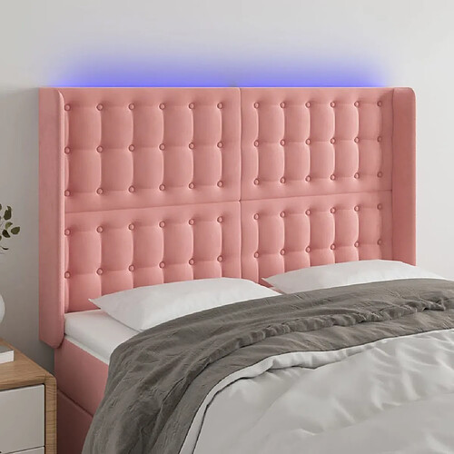 Maison Chic Tête de lit scandinave à LED,meuble de chambre Rose 147x16x118/128 cm Velours -MN17814