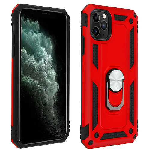 Avizar Coque Apple iPhone 11 Pro Max Antichoc bi-matières Bague Support Vidéo rouge