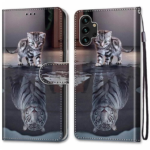 Etui en PU texture croisée, antichoc avec support A25 chat et tigre pour votre Samsung Galaxy A13 4G