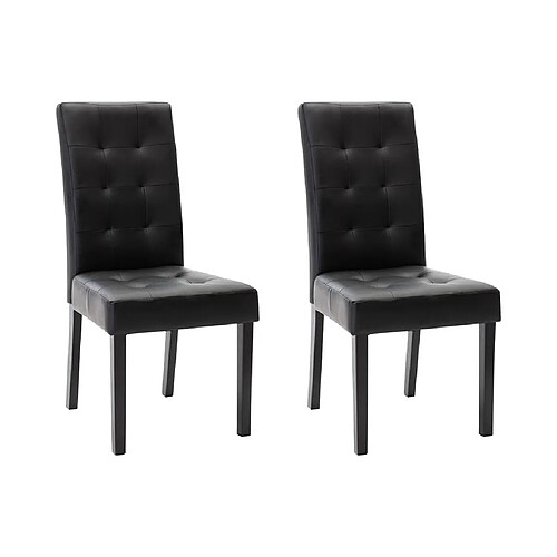 Vente-Unique Lot de 2 chaises VILLOSA - Simili Noir & Pieds en bois noir