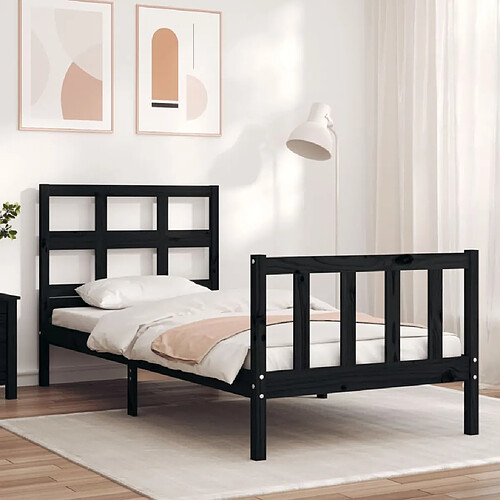 Maison Chic Lit adulte - Cadre Structure de lit avec tête de lit Contemporain noir simple bois massif -MN24603