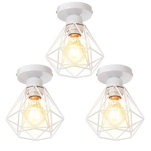 Stoex 3PCS Plafonnier Rétro Blanc Lampe de Plafond E27 Cage en Métal Luminaire Plafonnier Vintage D'Intérieur