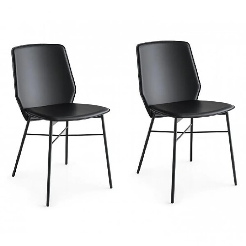 Inside 75 Lot de 2 Chaises SIBILLA structure métal assise cuir noir