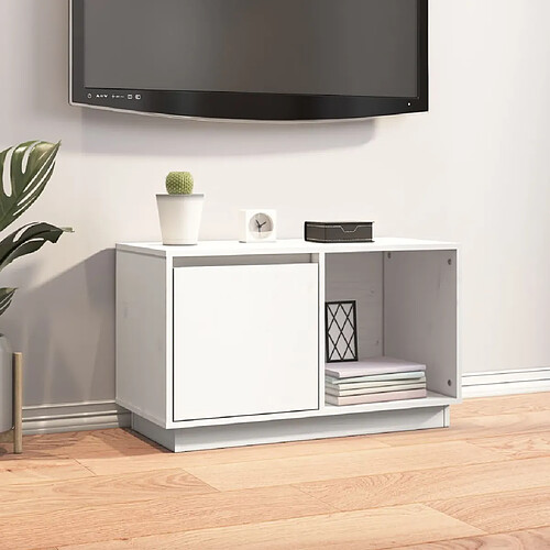 vidaXL Meuble TV Blanc 74x35x44 cm Bois de pin massif