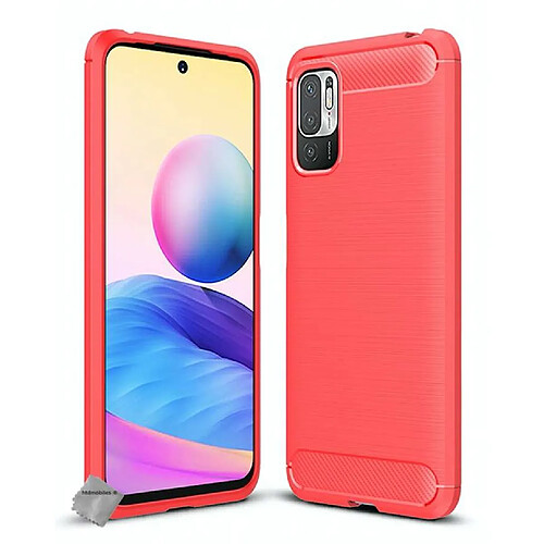 Htdmobiles Coque silicone gel carbone pour Xiaomi Redmi Note 10 5G + verre trempe - ROUGE